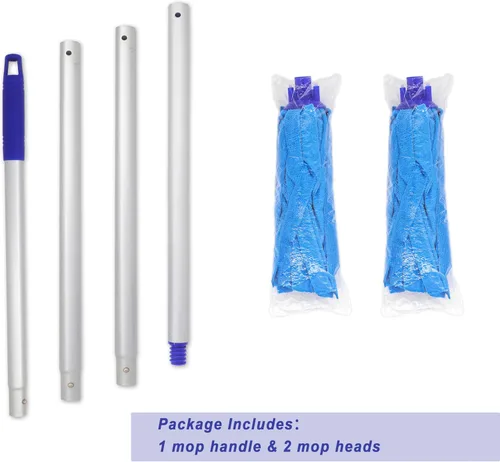 Miniatura 2 de EaseYourDay Trapeador, un poste con dos cabezales de tela de microfibra azul (1 mango y 2 cabezales de trapeador)