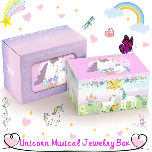 Miniatura 42 de RR ROUND RICH DESIGN - Joyero musical para niñas con cajón y juego de joyas con tema de bailarina, melodía de “El lago de los cisnes”, color rosado