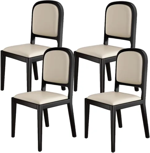 Miniatura 29 de Leather Seat Dining Room Chair with Back, Wooden Dining Chairs Set Kitchen Chair, Dining Room Chairs Armless Seat for Kitchen Living Room Black+khaki