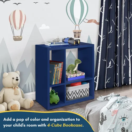 Miniatura 3 de Kings Brand Furniture - Katelyn - Estantería abierta de 4 cubos, organizador de almacenamiento de juguetes para niños (azul)