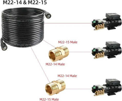 Miniatura 7 de Manguera de lavado a presión de 50 pies x 1/4 pulgadas, manguera de repuesto para la mayoría de las marcas, rosca de latón M22 de 0.551 in o M22