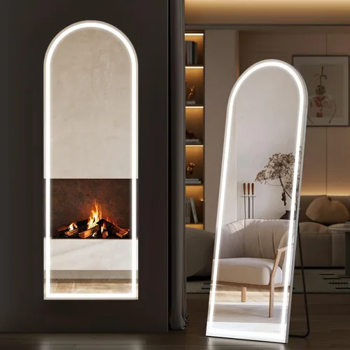 Miniatura 13 de Sweetcrispy Espejo Arqueado de Cuerpo Entero con Luces LED, Espejo de Piso Iluminado de 63"x21" con Atenuación e Iluminación de 3 Colores, Soporte
