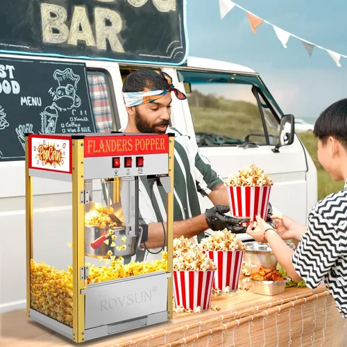 Miniatura 8 de ROVSUN Máquina de palomitas de maíz estilo cine con hervidor de 10 onzas que hace hasta 4 galones certificado ETL, máquina comercial de palomitas