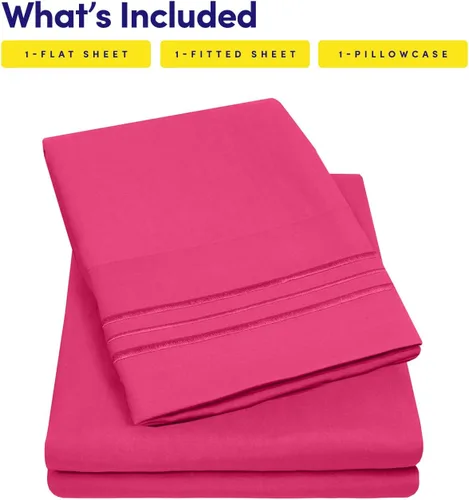 Miniatura 3 de Juego de Sábanas Twin XL Supreme Collection 1500 Fucsia - Juego de 3 Piezas de Sábanas y Fundas de Almohada para Colchón Twin XL - Extra Suave
