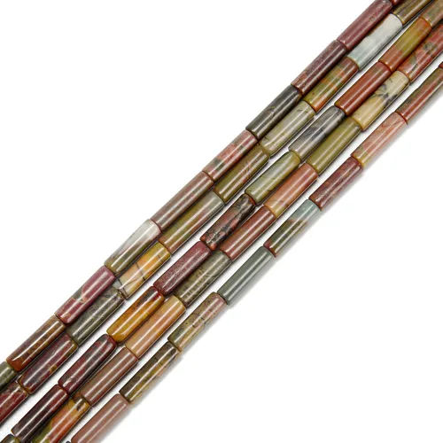JM Design Granos de tubo cilíndrico de jaspe rojo natural tamaño 0.157x0.512 in 15.5" filamento para la fabricación de joyas