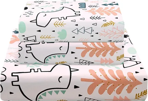 Miniatura 21 de JSD Juego de sábanas de dinosaurio para niños, tamaño individual, 3 piezas, sábanas de microfibra con estampado suave para niños y niñas, bolsillo