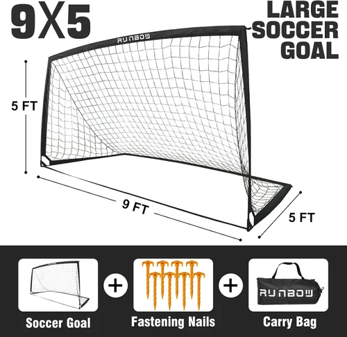 Miniatura 5 de Portería de fútbol infantil de 9 x 5 pies con bolsa de transporte, red de fútbol plegable portátil para entrenamiento en el patio trasero, uso