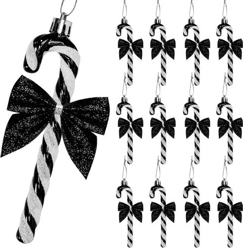 24 piezas de decoraciones navideñas de bastón de caramelo, lazos de bastón de caramelo con purpurina de 5.5 pulgadas para árbol de Navidad, adorno