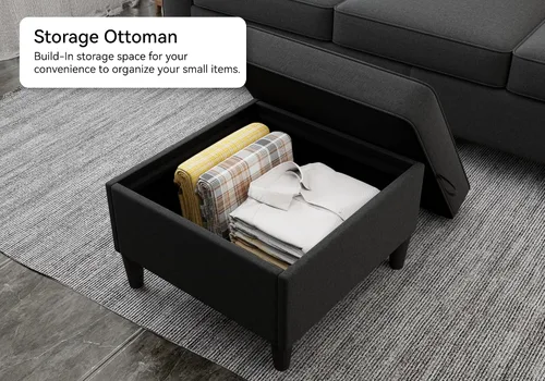Miniatura 5 de Grzyhem Camillas seccionales para sala de estar, sofá convertible en forma de L, sofá moderno de lino gris de 3 plazas, sofás de 78 pulgadas