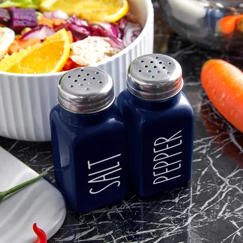 Miniatura 5 de Juego de saleros y pimenteros azul marino, bonito salero de cristal para cocina y mesa, RV, campamento, barbacoa, decoración de cocina azul