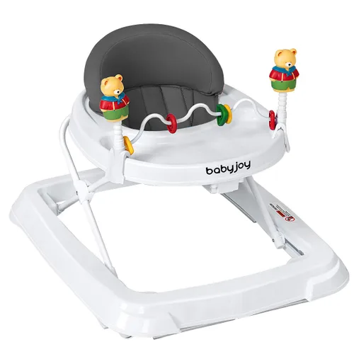 BABY JOY Andador de bebé plegable, andador de actividad con altura ajustable, bandeja grande y juguetes removibles, andador de bebé con ruedas para