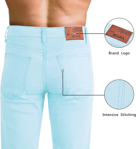 Miniatura 6 de WULFUL Pantalones de mezclilla ajustados y elásticos cómodos para hombre