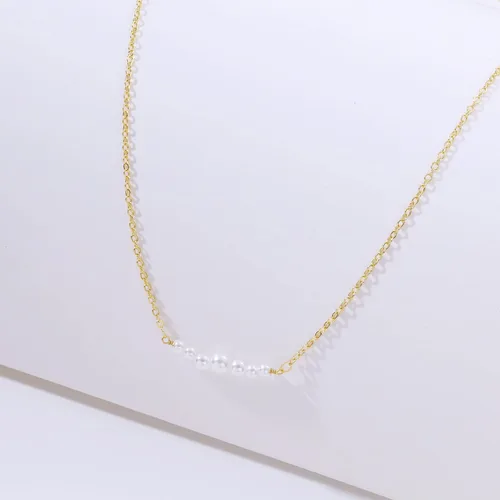 Miniatura 5 de Feskive Delicado collar con colgante de perlas para mujer, chapado en oro de 14 quilates, elegante collar de perlas de agua dulce, collar de perlas