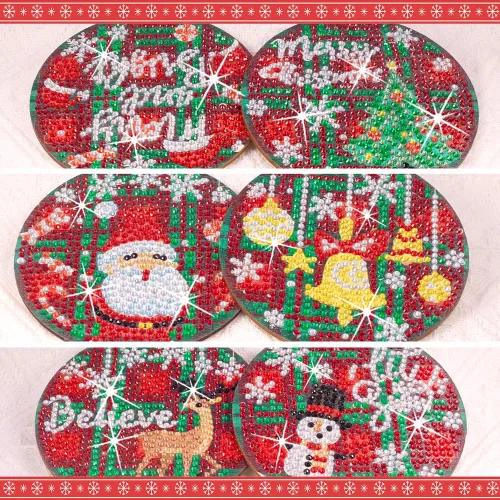 Miniatura 5 de Praise V Do Juego de 6 posavasos de pintura de diamante con soporte de base de corcho, posavasos de Navidad para principiantes, adultos