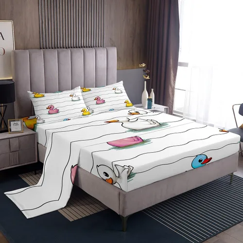 Miniatura 13 de Erosebridal Juego de sábanas para niños y niñas, diseño de pato amarillo, diseño de patos de dibujos animados, juego de ropa de cama de granja