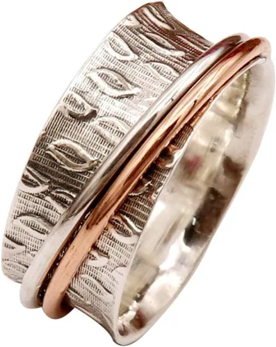 925 Sterling Silver Spinner Ring for Women, Mix Metal Meditation Rings, Handmade Anxiety Fidget Ring, Wide Band Thumb Ring, Everyday Gift Jewelry