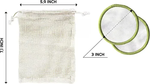 Miniatura 8 de ISA'S World - Almohadillas de algodón de bambú reutilizables para eliminar el maquillaje (paquete de 20) incluye bolsa de lavandería de algodón