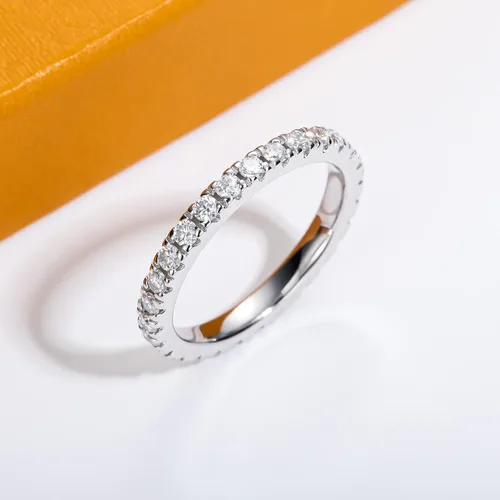 Miniatura 6 de Anillos de Eternidad de Moissanita 1cttw Color D Claridad VVS1 Corte Redondo Brillante Plata de Ley S925 Apilables Bandas de Boda y Aniversario