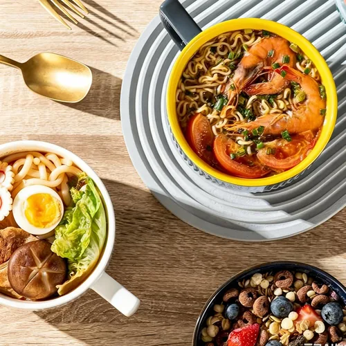 Miniatura 2 de Tazón de sopa de cerámica con asa de 32 onzas – Tazón de ramen para microondas con tapa, tazas y tazas de sopa para cereales, avena, ramen, fideos