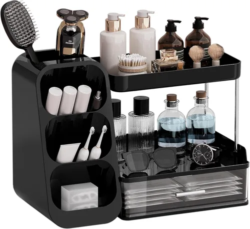 Miniatura 16 de UFORU Organizador de maquillaje para tocador con soporte para pinceles, organizador de cuidado de la piel de gran capacidad para encimera de baño