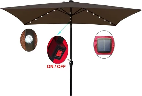 Miniatura 2 de Paraguas solares, sombrillas de patio de 10 x 6.5 pies con 26 luces LED, sombrillas rectangulares para exteriores con manivela y botón de ajuste