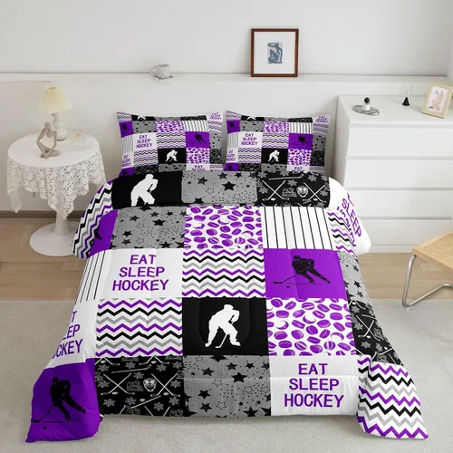 Miniatura 27 de Erosebridal Edredón de plumón de hockey sobre hielo, juego de edredón de jugador de hockey para adolescentes, niños y hombres, juego de ropa de cama