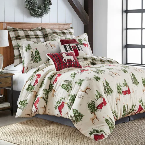 Miniatura 2 de Levtex Home - Juego de edredón Tatum Pines - Edredón tamaño King + dos fundas de almohada tamaño King - Cabaña navideña - Rojo, verde, marrón