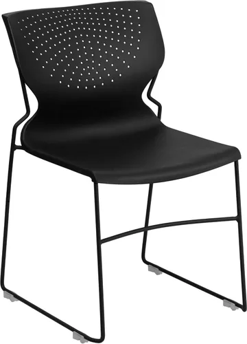 Miniatura 3 de EMMA + OLIVER Silla apilable con respaldo completo negro para el hogar y la oficina con marco negro - Silla de invitados
