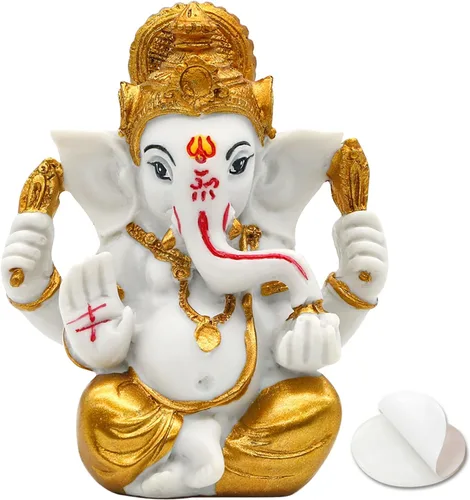 Ganesha dorada para tablero de instrumentos de automóvil, 3.5 pulgadas de alto, tono dorado, estatua de Lord Ganpati, ídolo hindú de Ganesh para el