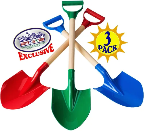 Miniatura 2 de Matty's Toy Stop Palas de arena de madera resistente de 31 pulgadas con pala y mango de plástico (rojo, azul y verde) paquete completo de regalo
