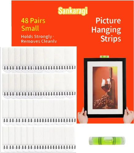 Miniatura 9 de 20 pares (40 tiras) tiras grandes para colgar cuadros resistentes, tiras extraíbles de gancho y bucle, tiras adhesivas para colgar fotos, perfectas