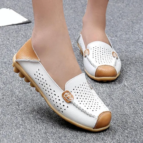 Miniatura 3 de Zapatos deportivos de moda para mujer, mocasines casuales de cuero con estampado floral, puntera redonda, huecos, tacón bajo, mocasines ligeros