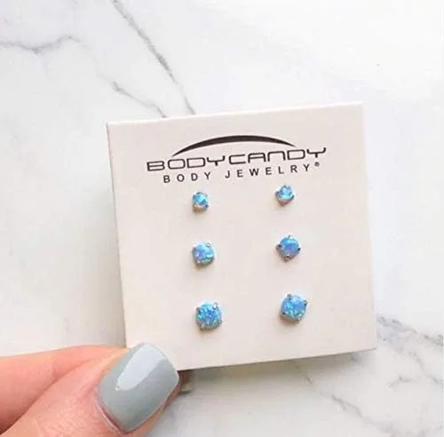 Miniatura 3 de Body Candy Aretes de acero inoxidable sintético con broche de ópalo paquete de 3