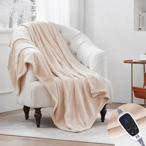 Miniatura 6 de Sealy - Manta eléctrica térmica, manta suave de franela con 6 ajustes de calefacción y apagado automático de 2-10 horas, calentamiento rápido y Beige