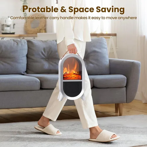 Miniatura 8 de Riseon - Calentador de chimenea eléctrico portátil, 1500W/750W, mini calentador de espacio para uso en interiores con llama 3D, termostato, asa