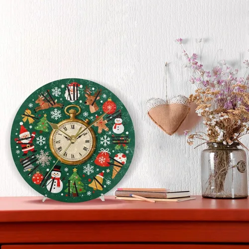 Miniatura 2 de Reloj de bolsillo vintage de feliz Navidad verde 10 pulgadas redondo reloj de pared de oficina funciona con pilas sin tictac colgante para oficina