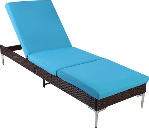 Miniatura 8 de Sillón de mimbre para exteriores, tumbona de piscina con respaldo reclinable infinito, muebles de patio, silla para tomar el sol con cojín