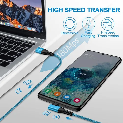 Miniatura 3 de Cable de carga USB C tipo C, cable de carga rápida, paquete de 2 cables de alimentación de teléfono Android de 6 pies en ángulo recto para Samsung