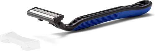 Miniatura 2 de Medline Maquinillas de afeitar faciales desechables con cuchillas triples y tira de lubricación, ideales para pieles sensibles, color azul, paquete