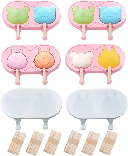 Moldes para paletas de hielo, paquete de 6 moldes de helado de fácil liberación con tapas, divertidos moldes de silicona reutilizables de animales