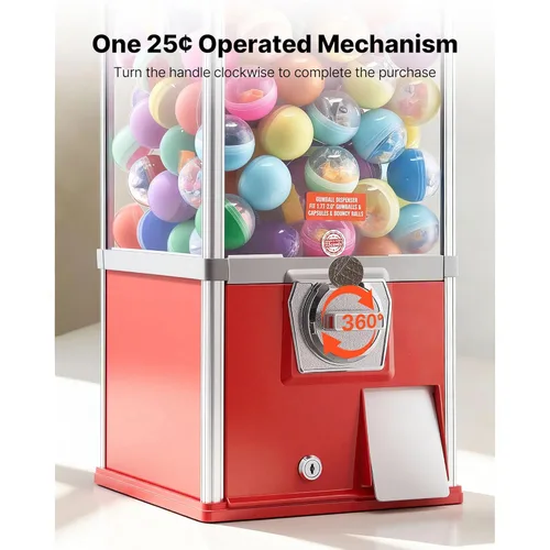 Miniatura 4 de VEVOR Máquina de chicle, Máquina expendedora casera de 21 pulgadas de altura, Dispensador de bolas hinchables PS, capacidad para 180 juguetes de Rojo