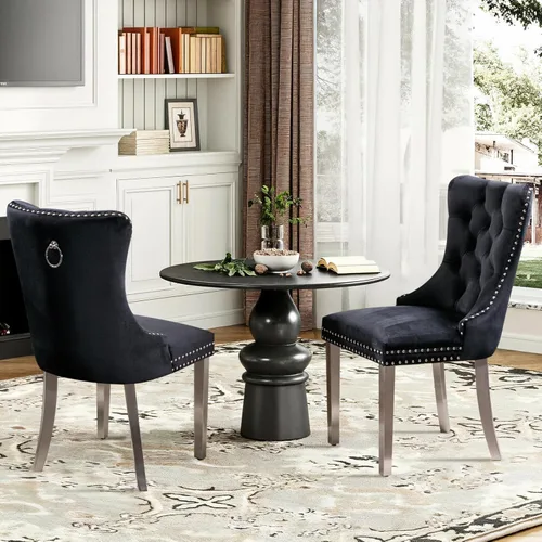 Miniatura 124 de Juego de 2 sillas de comedor tapizadas de terciopelo, sillas laterales de cocina de estilo moderno con ribete de cabeza de clavo y patas de madera