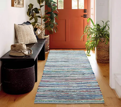 Miniatura 19 de COTTON CRAFT Alfombra tejida de área, paquete de 2 alfombras de algodón con textura jacquard, alfombra rústica bohemia con flecos, lavable a