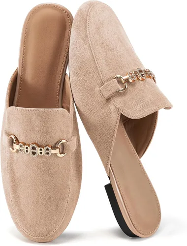 Zapatos planos con hebilla para mujer: zapatos clásicos de ante sin cordones, con puntera cerrada, sin espalda, mocasines 2025