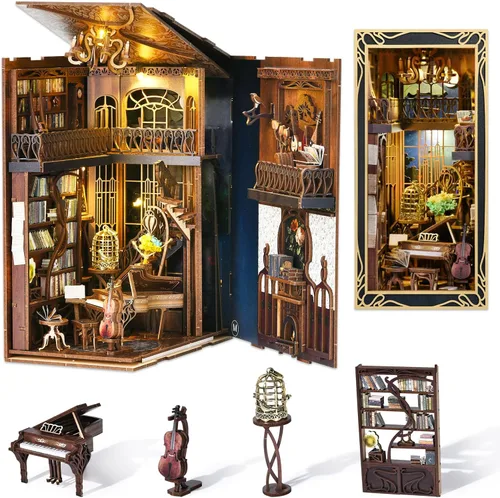 Miniatura 12 de CCCDF Kit de rincón de libros, rompecabezas de madera 3D para adultos, adolescentes, kit de bricolaje en miniatura para casa de muñecas, soporte