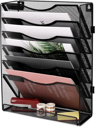 EasyPAG Organizador de archivos de pared de 7 niveles de malla para colgar en la pared, carpeta de documentos, archivador, revistero con etiqueta de
