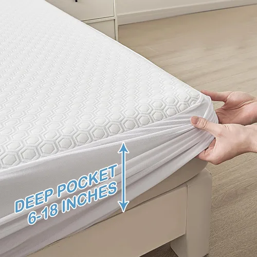 Miniatura 5 de Mooreeke Protector de colchón de nailon de tamaño matrimonial, 100% impermeable, naturalmente refrescante, suave, silencioso, transpirable y más