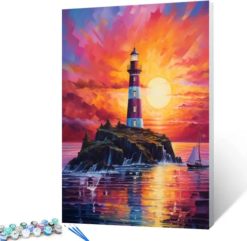 Miniatura 8 de Kit de Pintura por Números Tucocoo con Lienzo de Paisaje Marino de Playa al Atardecer 40x51 cm, Pintura al Óleo DIY para Niños, Estudiantes, Adultos
