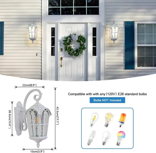 Miniatura 6 de Luces de pared para exteriores, para porche, patio, 17.1 pulgadas de alto, accesorios de iluminación de pared exterior blanca, impermeable