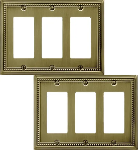 Miniatura 20 de OKAWYC Cubierta de Interruptor de Luz de Tomacorriente Dúplex Individual Belaire de Metal con Cuentas para Pared, Paquete de 4 Latón Antiguo 1 Gang